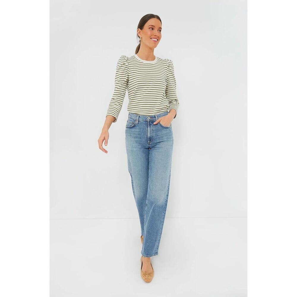 TUCKERNUCK Pomander Place Olive Striped Vesty Long Sleeve Crewneck NWT Medium